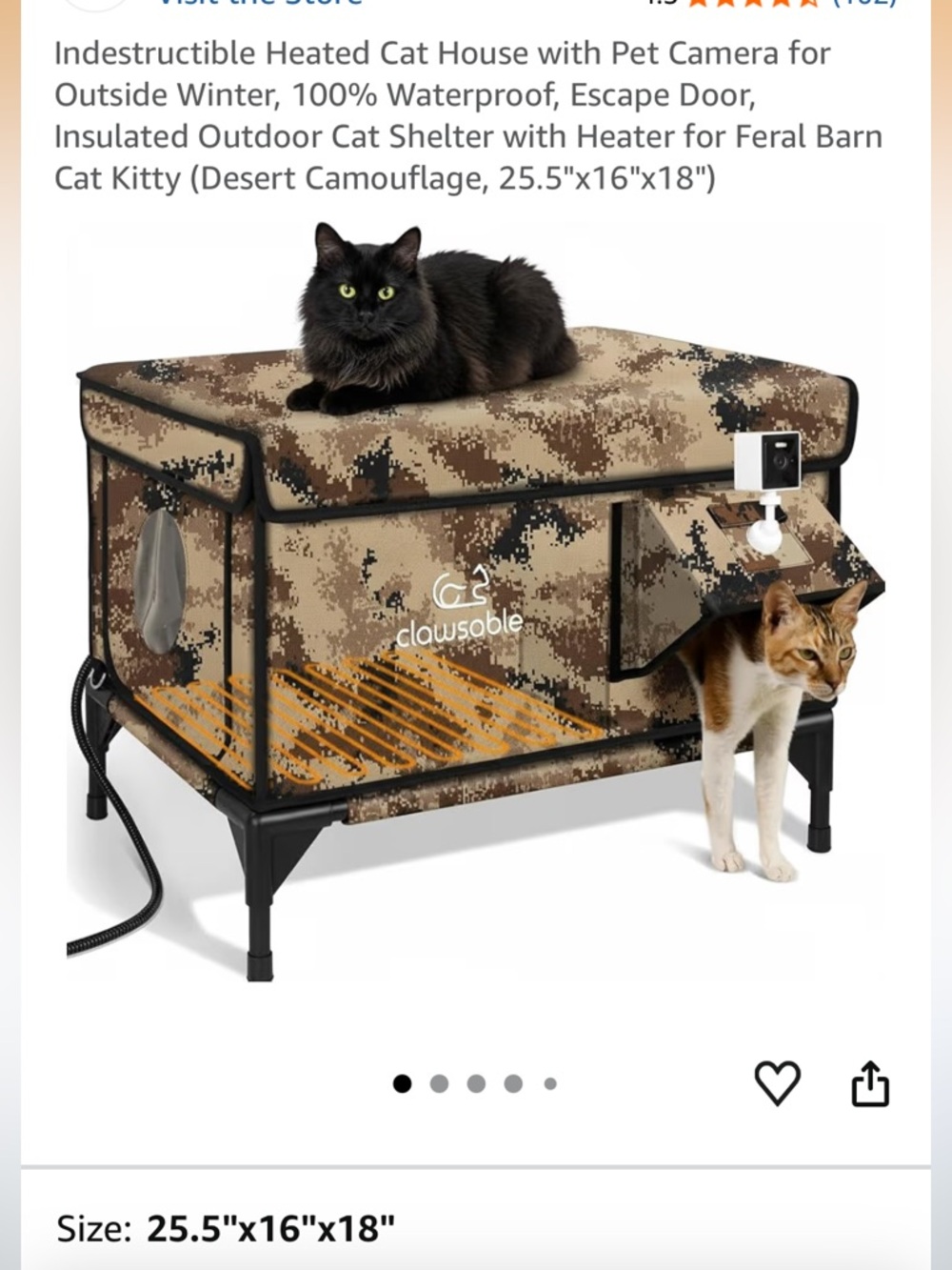 Indestructible heated Indoor/Outdoor Elevated Cat House with camera &escape door